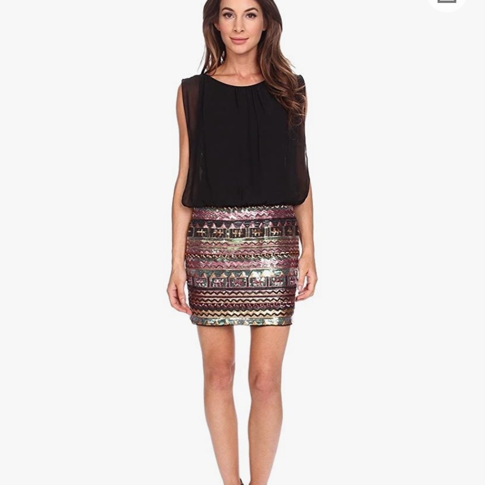 Sleeveless printed beaded skirt blouson dress